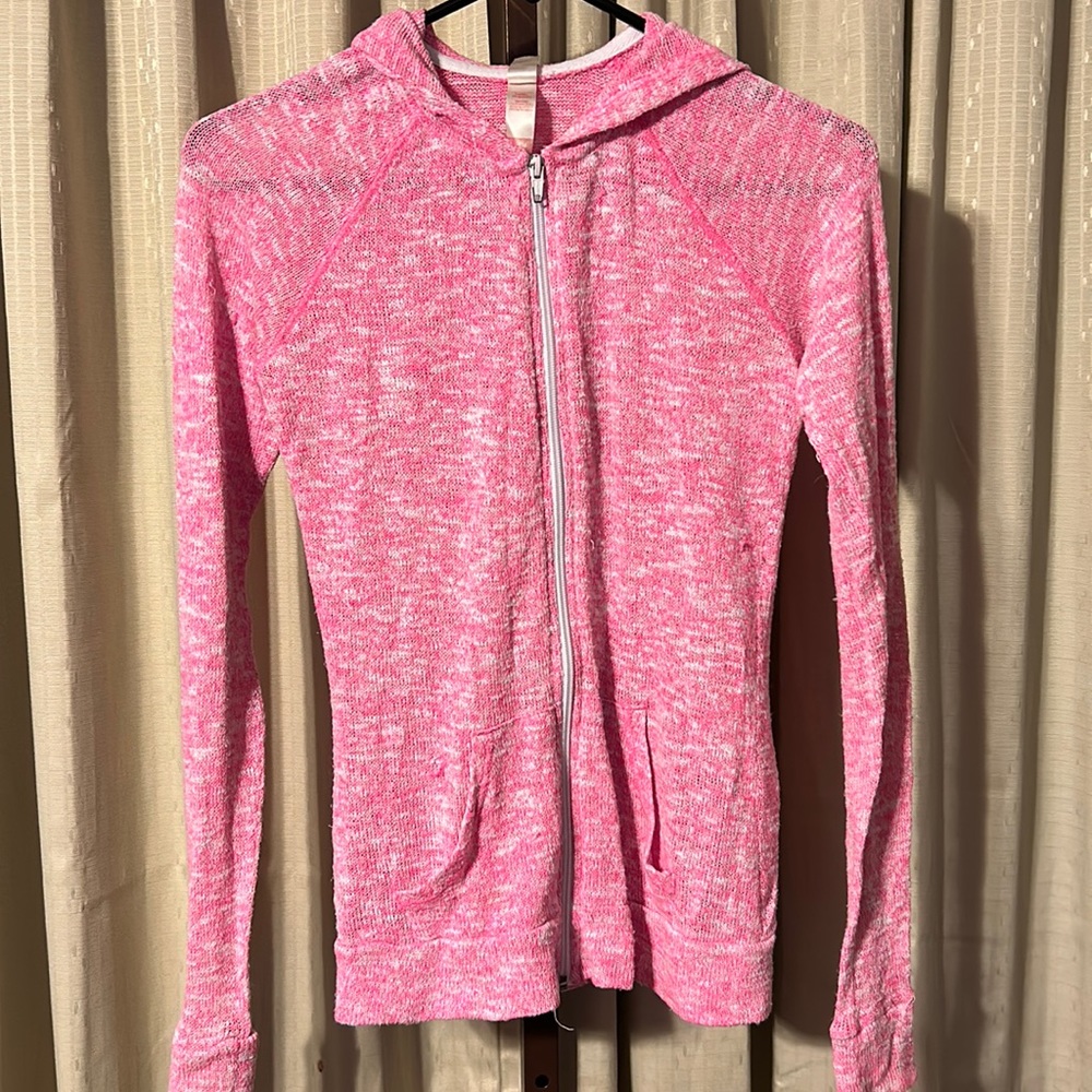 No Boundaries Pink and white very thin jacket with a hoodie